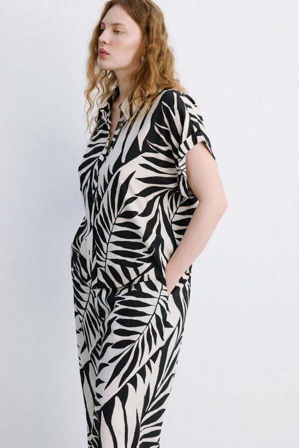 Mango wide leg regular waist broek zwart - Foto 3