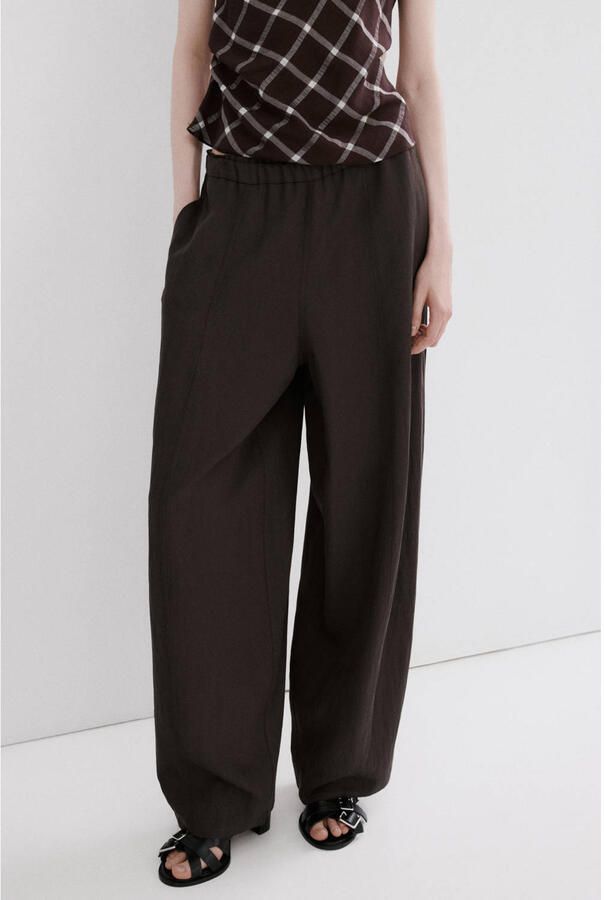Mango wide leg regular waist casual broek bruin