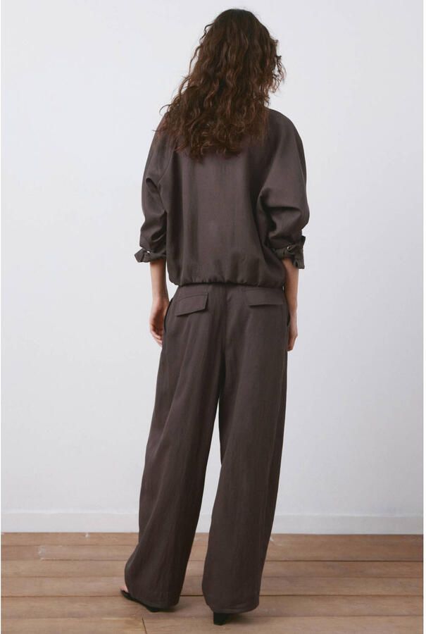 Mango wide leg regular waist casual broek bruin - Foto 3