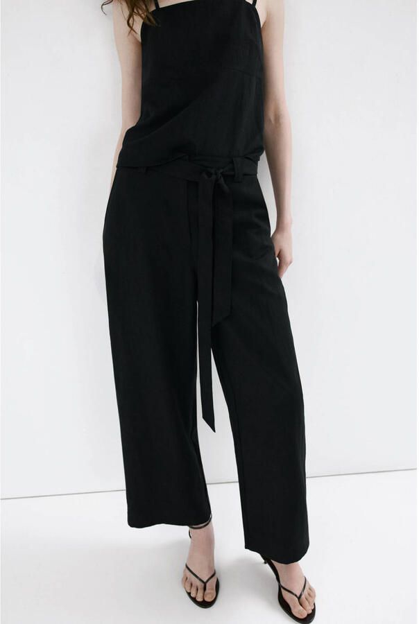 Mango wide leg regular waist casual broek zwart