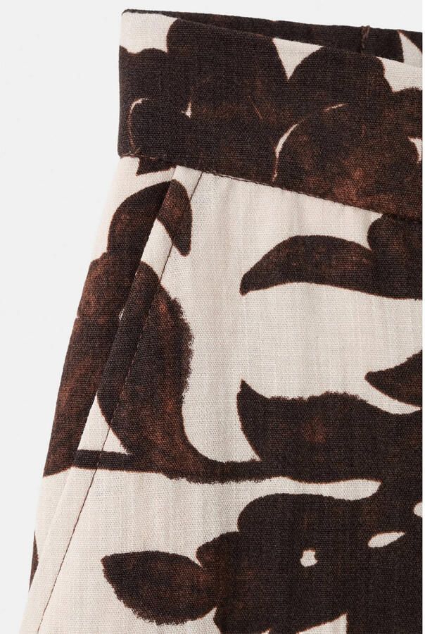 Mango wide leg regular waist gebloemde broek bruin - Foto 3
