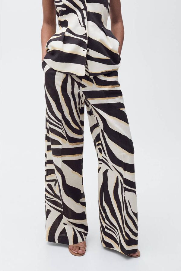Mango wide leg regular waist pantalon beige