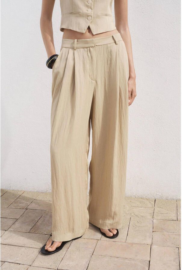 Mango wide leg regular waist pantalon beige