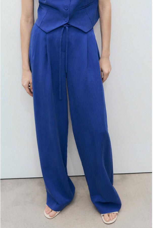 Mango wide leg regular waist pantalon blauw