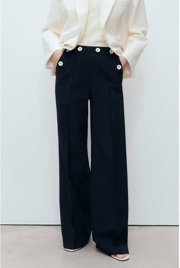Mango wide leg regular waist pantalon donkerblauw