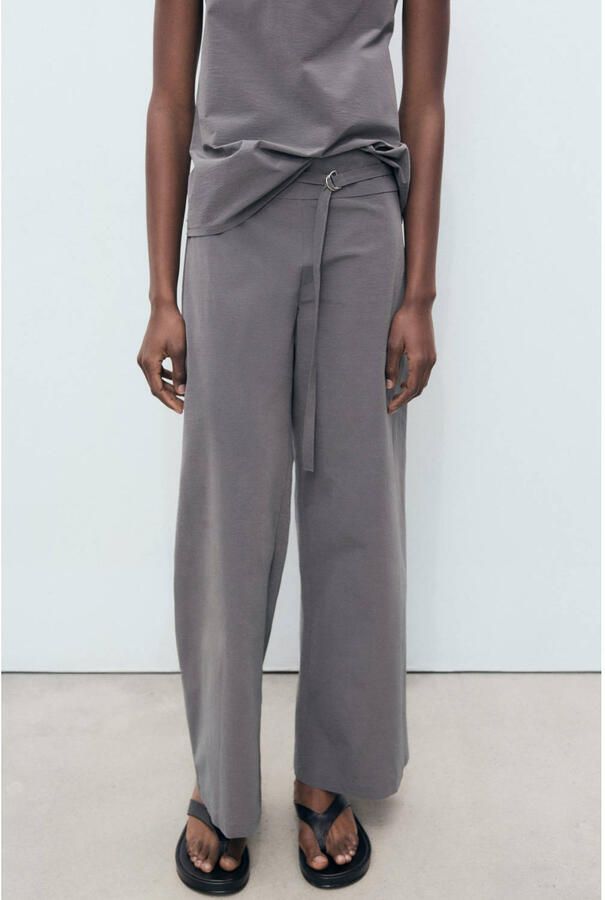 Mango wide leg regular waist pantalon grijs