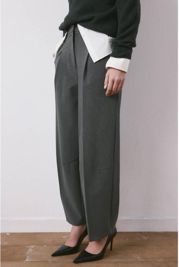 Mango wide leg regular waist pantalon grijs