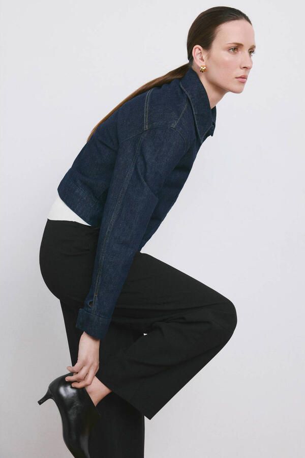Mango wide leg regular waist pantalon zwart - Foto 3