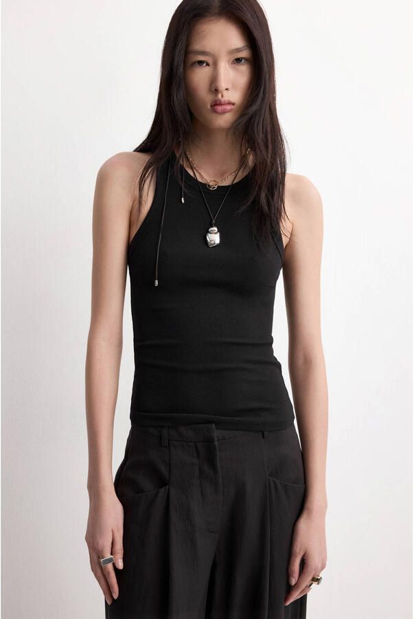 Mango wide leg regular waist pantalon zwart - Foto 2