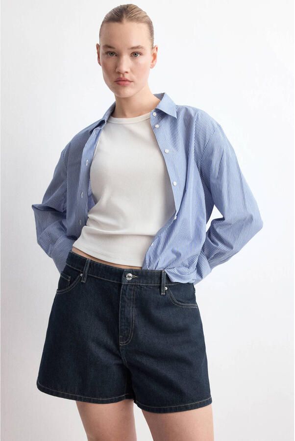 Mango wide leg regular waist short dark blue denim