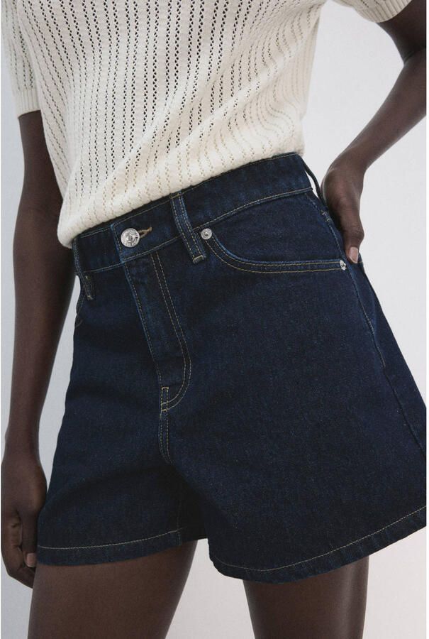 Mango wide leg regular waist short dark blue denim - Foto 3
