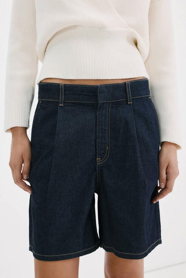 Mango wide leg regular waist short dark blue denim