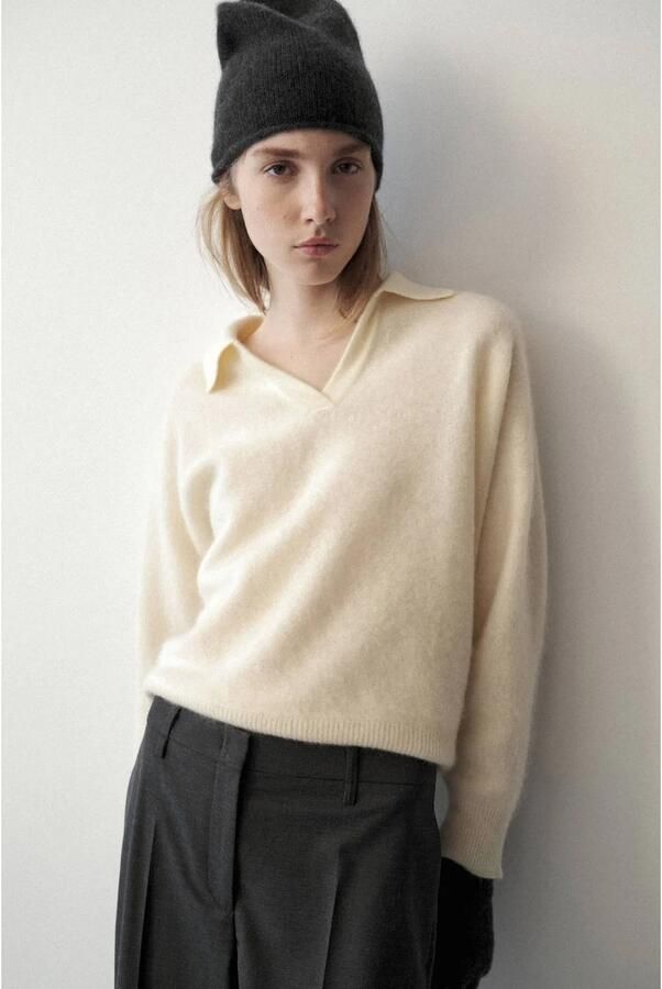 Mango wollen gebreide trui beige