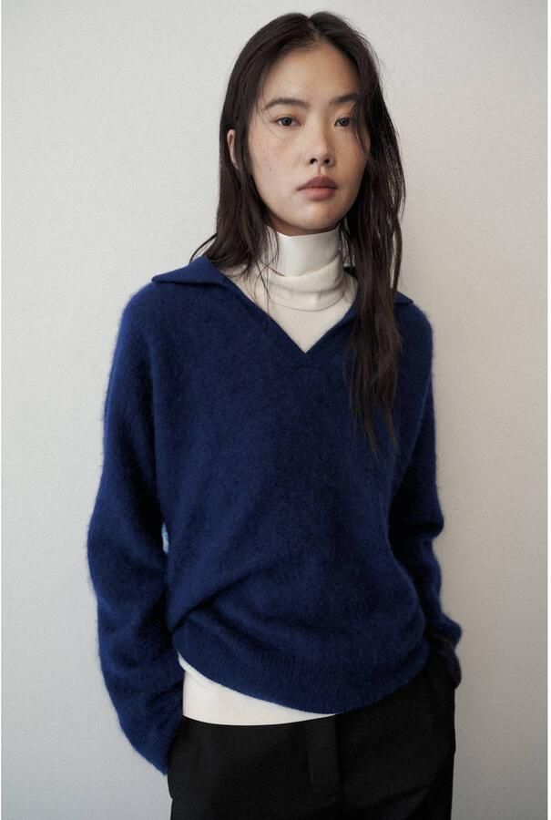 Mango wollen gebreide trui blauw