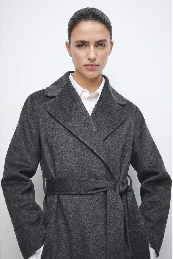 Mango wollen trenchcoat grijs