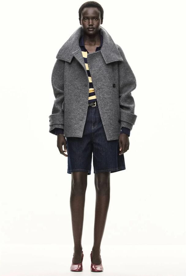 Mango wollen wintermantel grijs