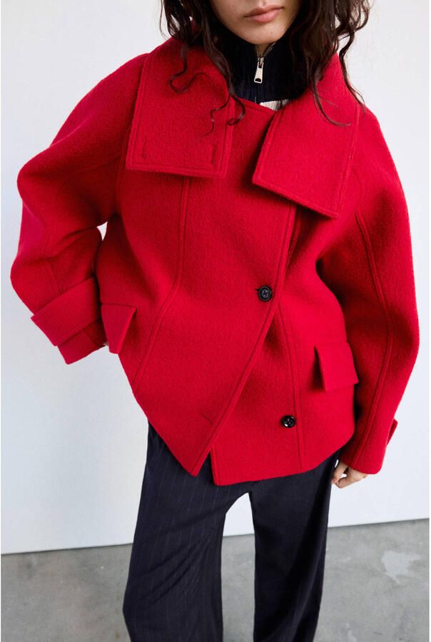 Mango wollen wintermantel rood