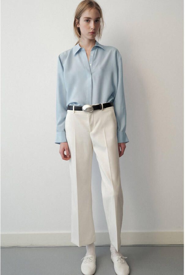 Mango zijden blouse lichtblauw