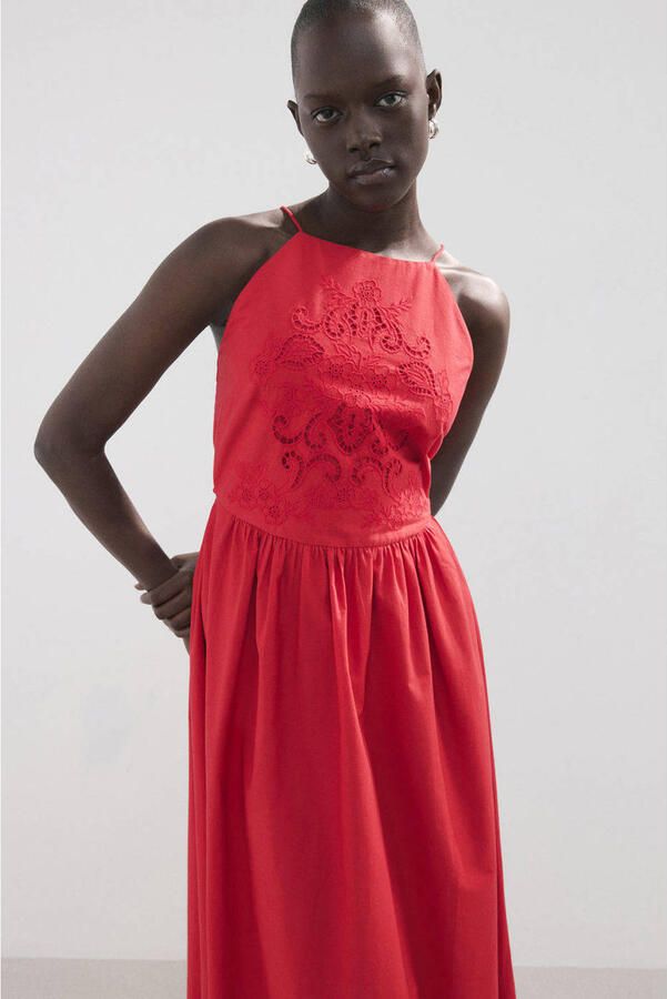 Mango zomerjurk broderie rood