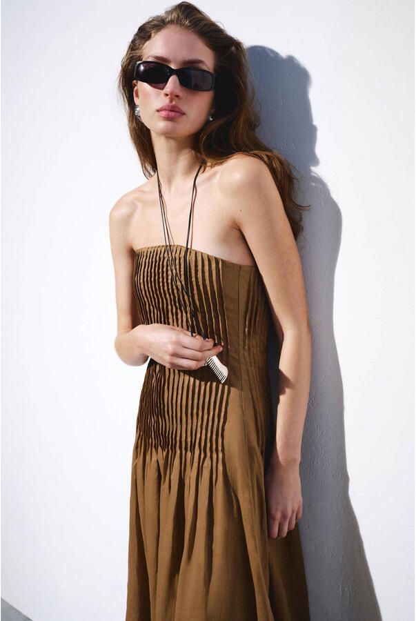 Mango zomerjurk camel