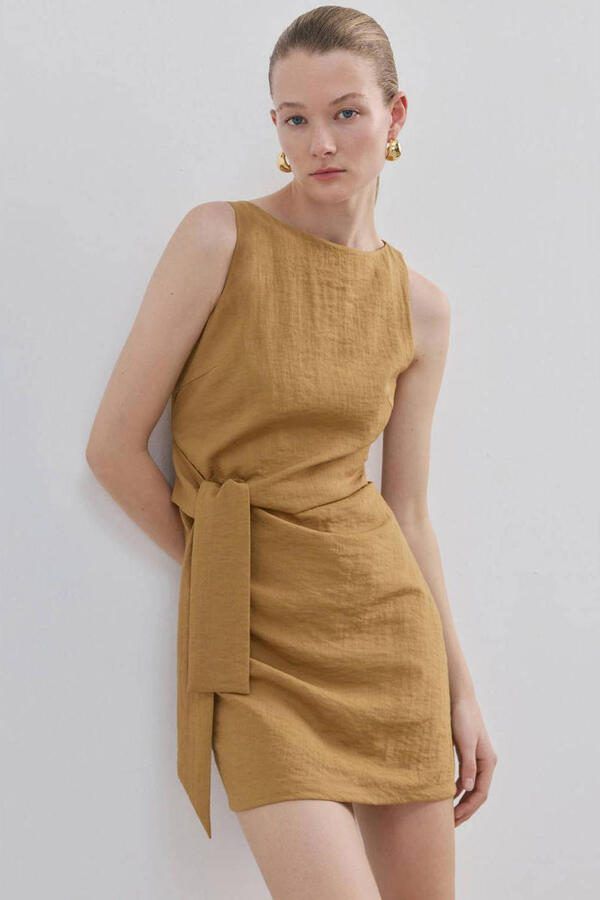 Mango zomerjurk camel