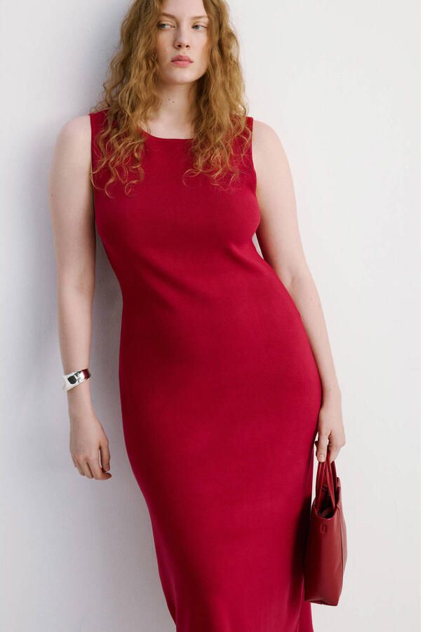 Mango zomerjurk fijn gebreid rood - Foto 3