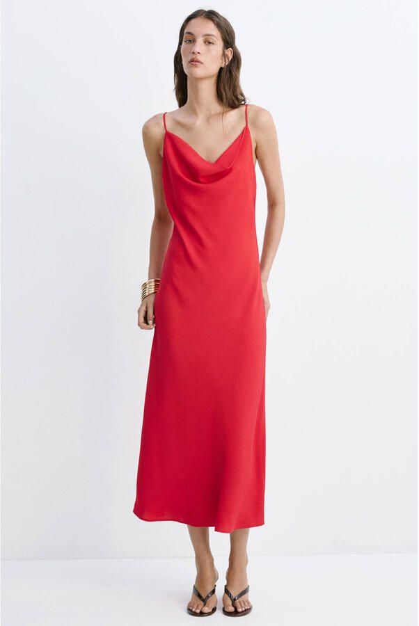 Mango zomerjurk met open rug rood - Foto 3