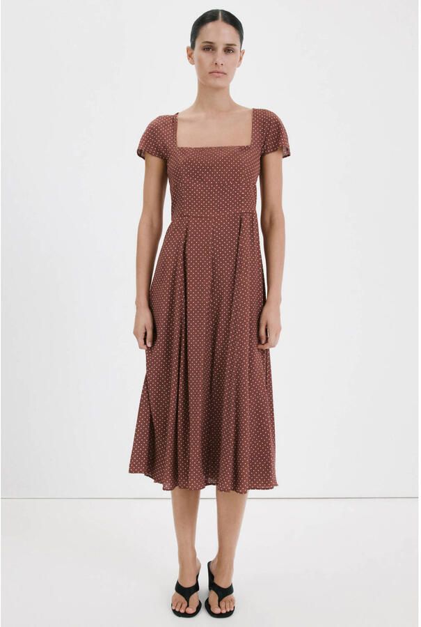 Mango zomerjurk met stippen bruin