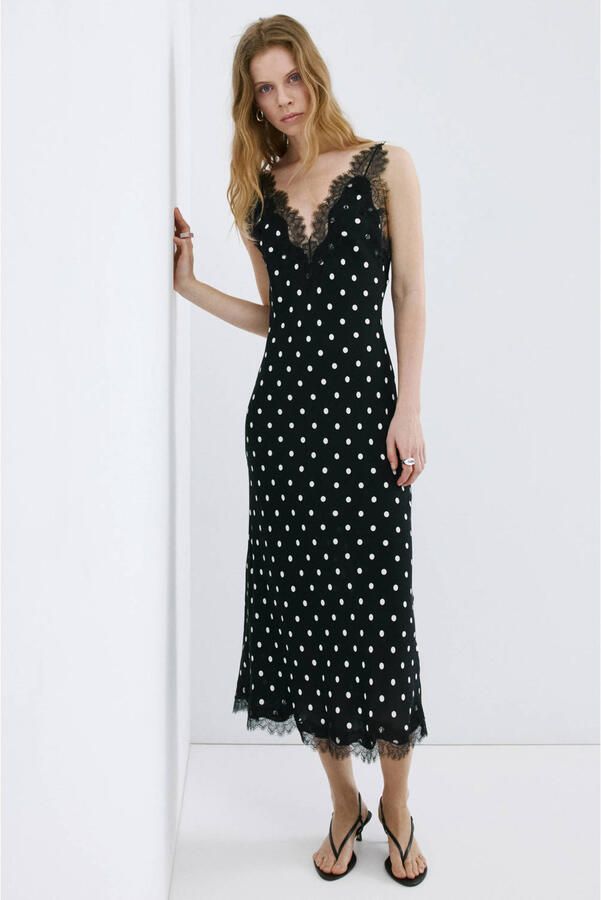 Mango zomerjurk met stippen zwart - Foto 3