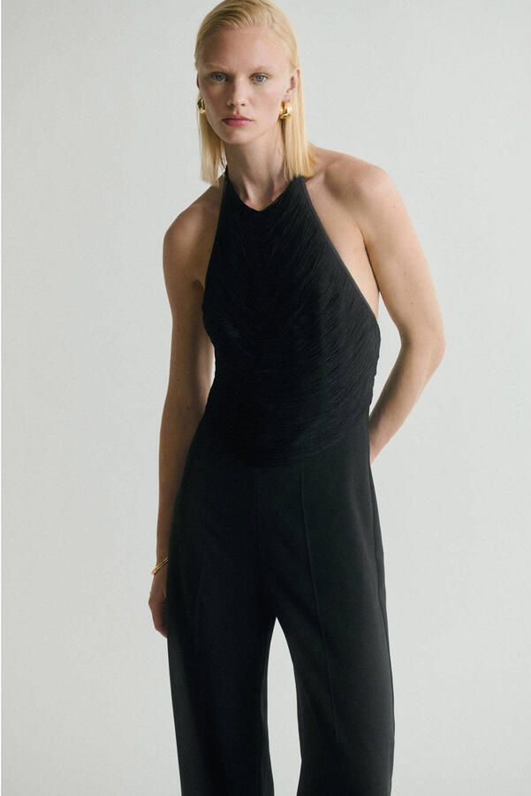 Mango zwart wide leg jumpsuit