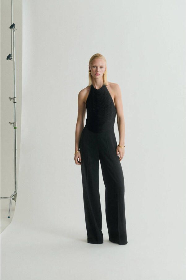 Mango zwart wide leg jumpsuit - Foto 2