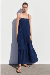 Mango maxi A-lijn jurk met volant donkerblauw