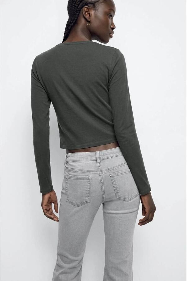 MANGO TEEN aansluitende cropped top antraciet Grijs Meisjes Katoen V-hals maat 152(XXS) - Foto 2