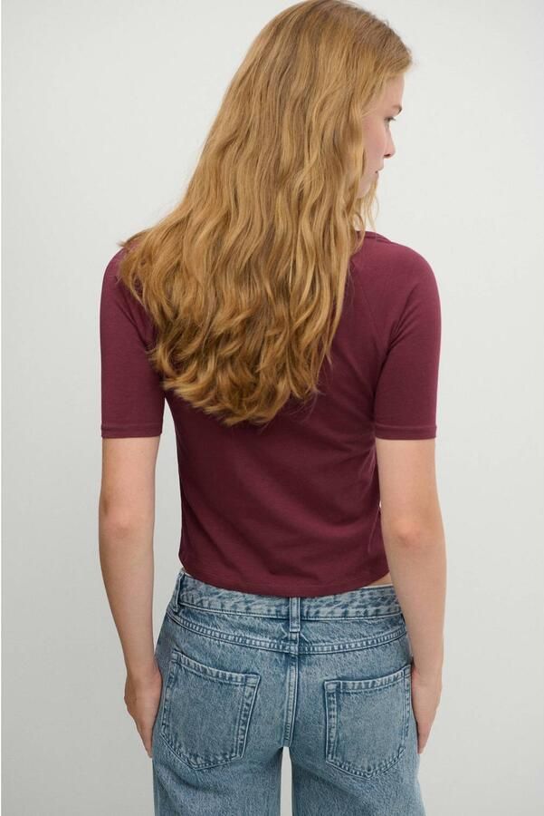 MANGO TEEN aansluitende cropped top met studs donkerrood Meisjes Katoen Vierkante hals maat 152(XXS) - Foto 3