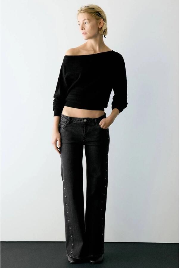 MANGO TEEN aansluitende cropped top zwart Meisjes Acryl One shoulder maat 152(XXS)