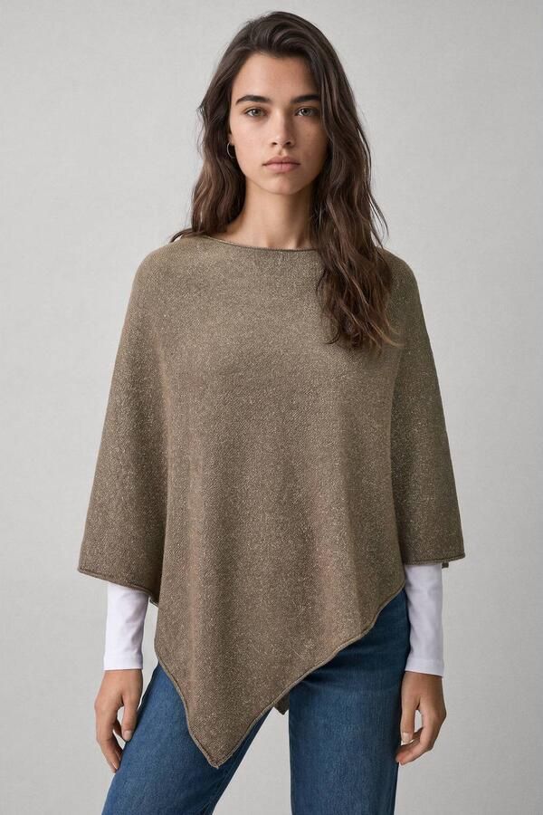 MANGO TEEN asymmetrische gebreide cape bruin Trui Meisjes Acryl Ronde hals