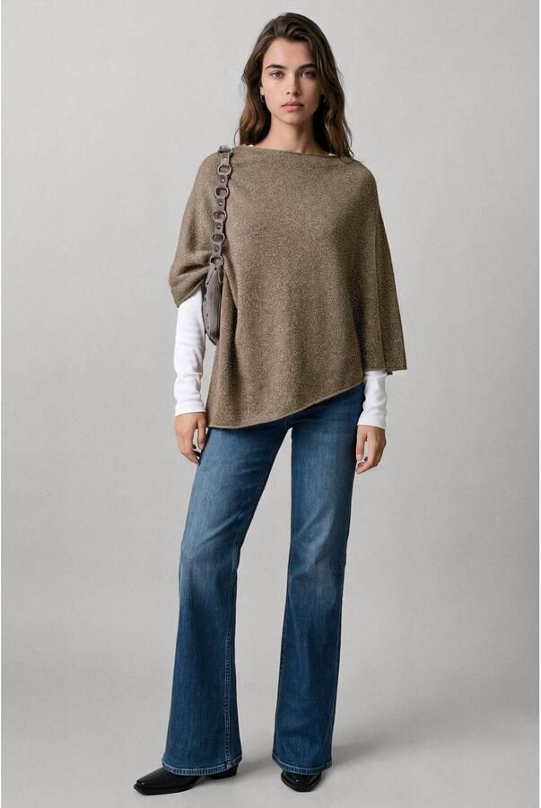 MANGO TEEN asymmetrische gebreide cape bruin Trui Meisjes Acryl Ronde hals - Foto 3
