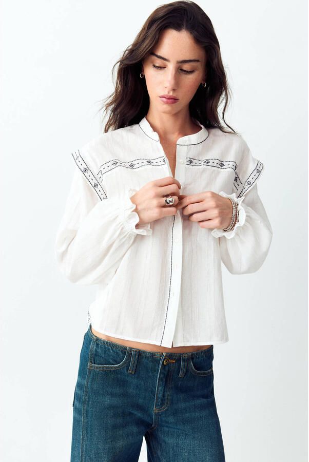 MANGO TEEN blouse met borduursels wit