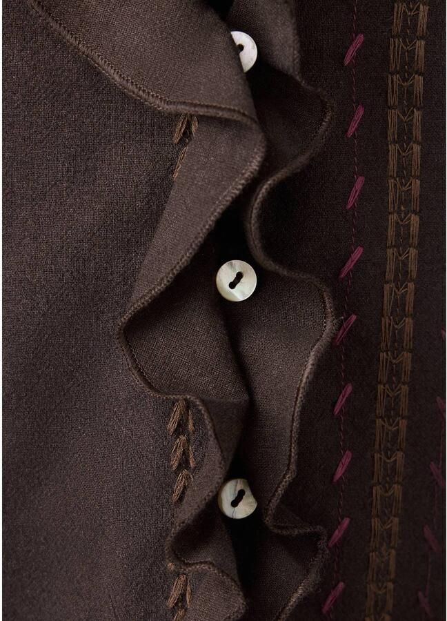 MANGO TEEN blouse met ruches donkerbruin Meisjes Katoen V-hals Effen maat 152(XXS) - Foto 2