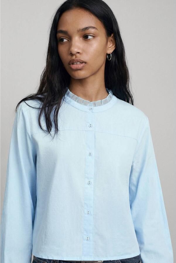 MANGO TEEN blouse met ruches lichtblauw
