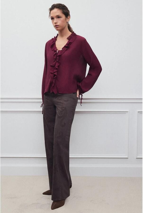MANGO TEEN blouse met ruches paars Meisjes Viscose V-hals Effen maat 158(XS)