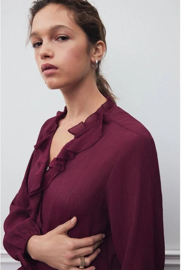 MANGO TEEN blouse met ruches paars Meisjes Viscose V-hals Effen maat 158(XS) - Foto 2