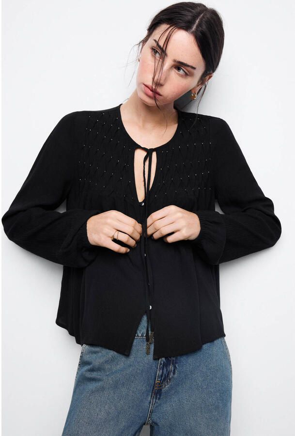MANGO TEEN blouse zwart Meisjes Viscose Ronde hals Effen maat 152(XXS)