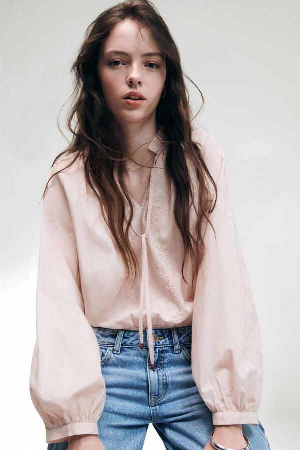 MANGO TEEN blousetop met borduursels lichtroze