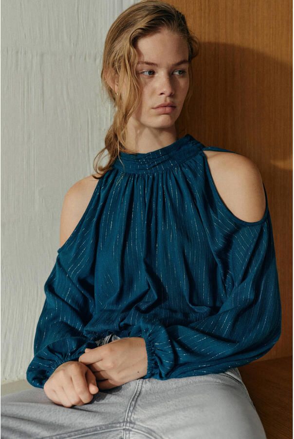 MANGO TEEN blousetop met glitters blauw