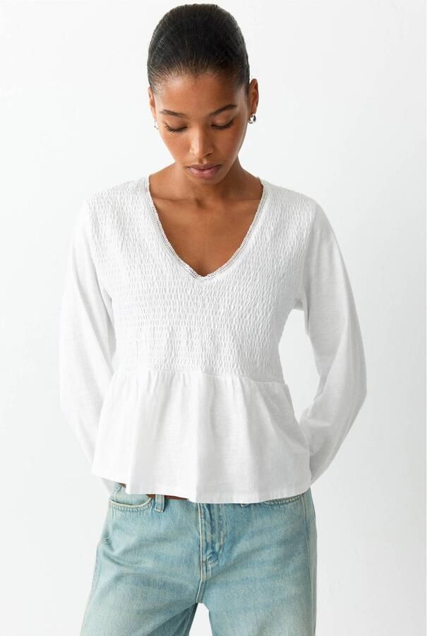 MANGO TEEN blousetop met plooien naturel wit
