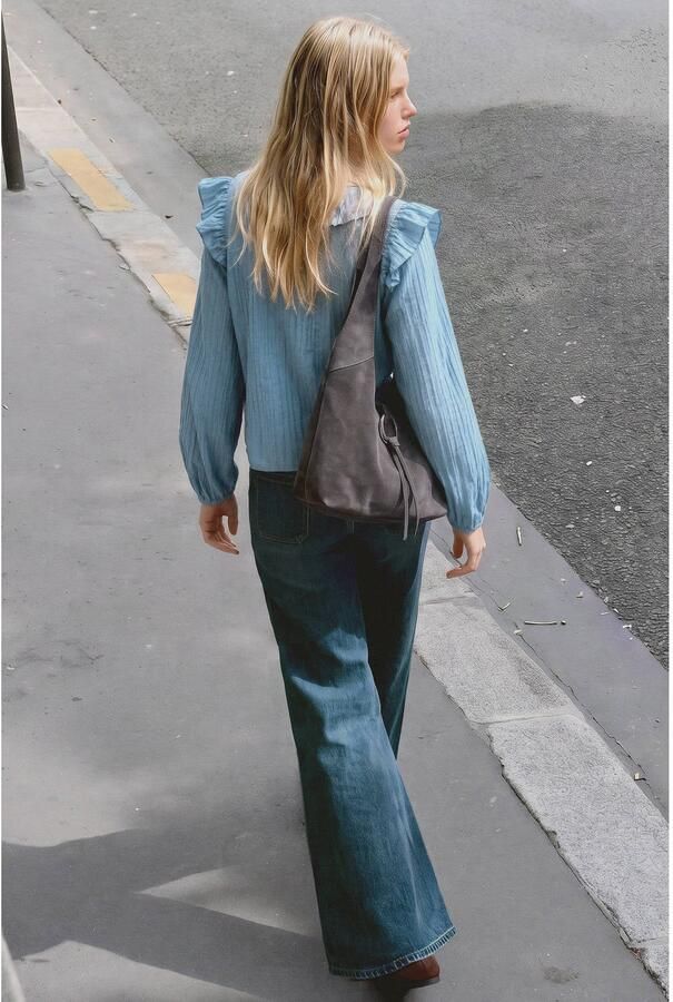 MANGO TEEN blousetop met ruches blauw - Foto 3