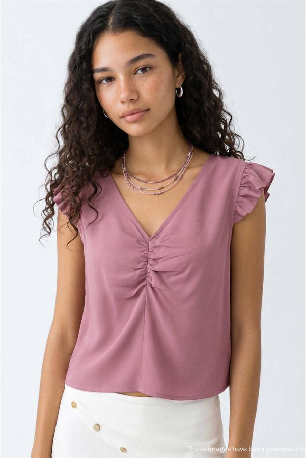 MANGO TEEN blousetop met ruches oudroze