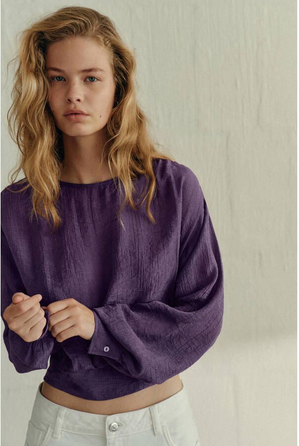 MANGO TEEN blousetop met smockwerk paars