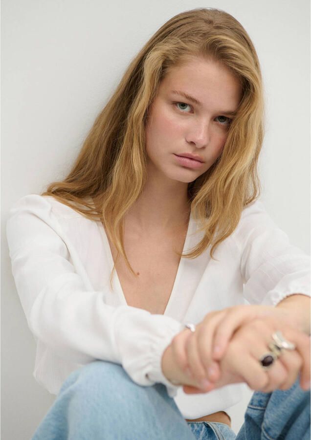 MANGO TEEN blousetop met smockwerk wit - Foto 2